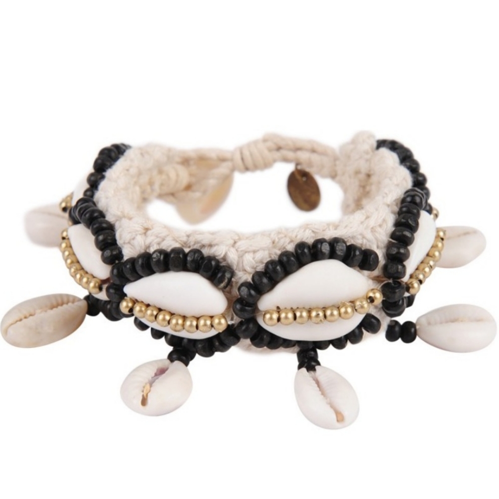 ANTHRO COCOBELLE Maldives Shell Beaded Woven Adjustable Bracelet